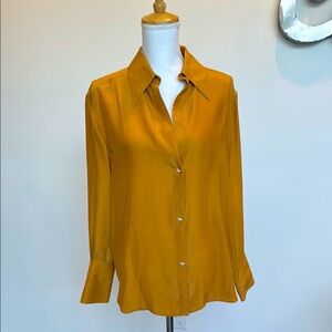 Gauge 81 Gold Silk Button Down Blouse w/ Crystal Buttons Size S never worn